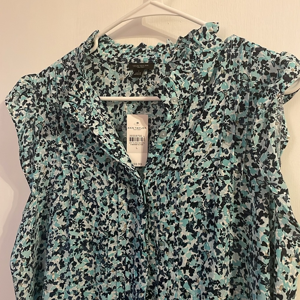 Floral blue green tank blouse